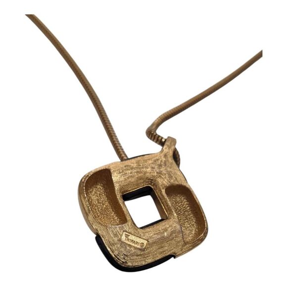 Vintage Crown Trifari 60s 70s Black Lucite Gold Tone Necklace - Picture 3 of 4